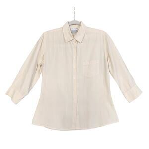 Tracy M Womens Vintage Silk Button Down Short Size Small Cream Beige 3/4 Sleeves